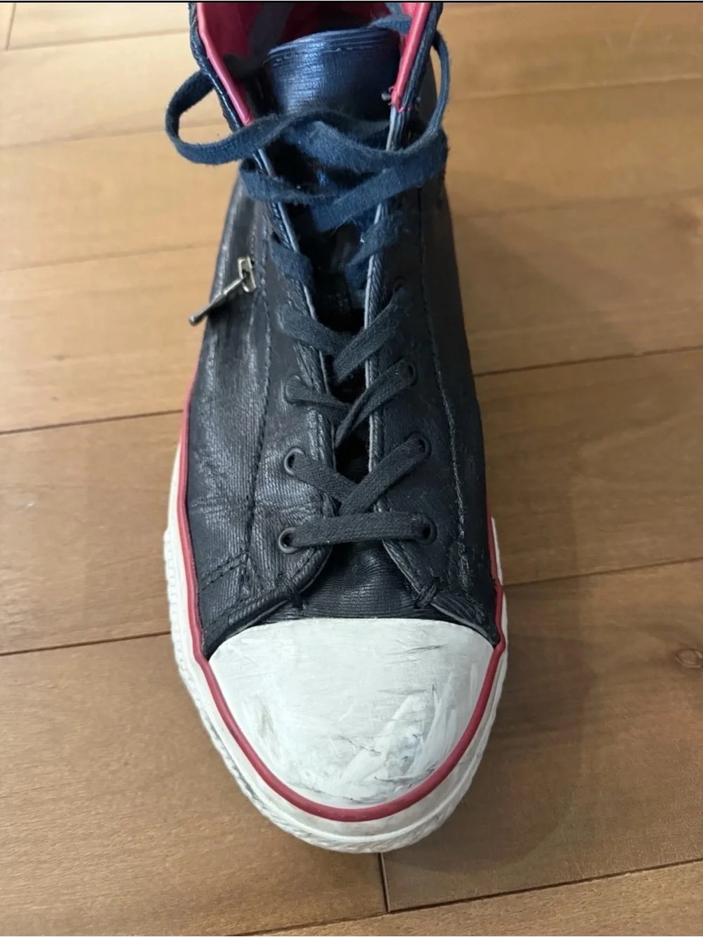 Rare John Varvatos Converse Black Leather High Top Shoes 9.5 Y2K Alt Grunge - Picture 3 of 12